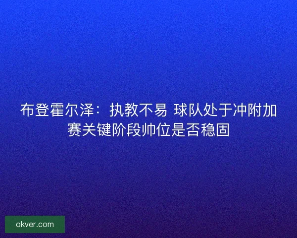 布登霍尔泽：执教不易 球队处于冲附加赛关键阶段帅位是否稳固